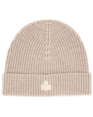 Isabel Marant Wool Hat With Logo Patch - Natural