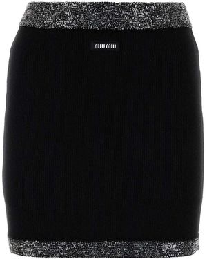 Miu Miu Stretch Cashmere Blend Mini Skirt - Black