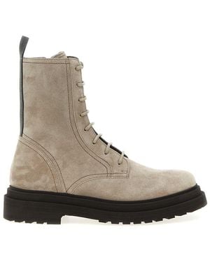 Brunello Cucinelli Suede Combat Boots Monile - Brown