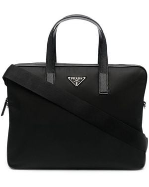 Prada Re-Nylon Leather-Trimmed Briefcase - Black