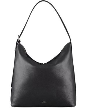 A.P.C. 'Vera' Shoulder Bag With Embossed Logo Lettering On The Front And Adjustable Shoulder Strap - Black