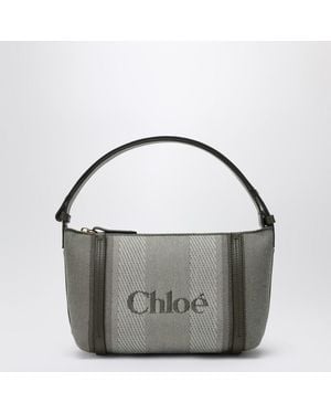 Chloé Dark Green Striped Carry Tote Bag In Canvas - Metallic
