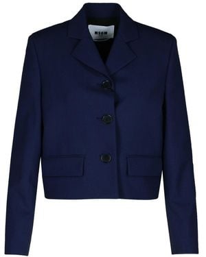 MSGM Virgin Wool Crop Blazer - Blue