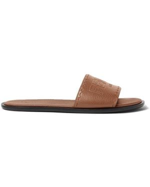 Fendi Roma Wide Band Leather Slides Shoes - Brown
