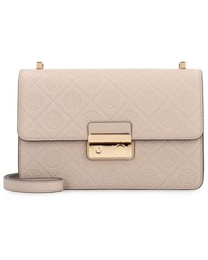 Tory Burch T Monogram Leather Shoulder Bag - Natural