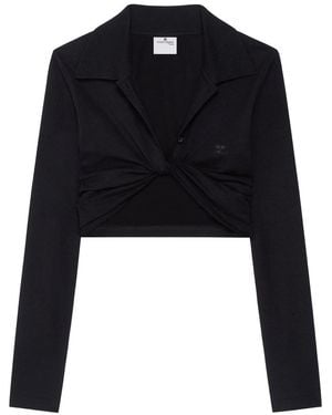 Courreges Cropped Top With Polo Collar - Black