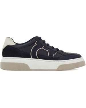 Ferragamo Cassina Gan2 Leather Trainers With Suede Details Shoes - Blue