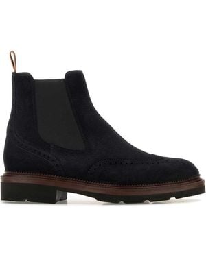 Santoni Midnight Blue Suede Kalama Ankle Boots - Black