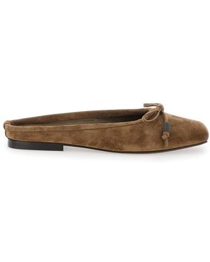 Brunello Cucinelli Ballet Shoes With Square Toe And Bow With Monil Detail - Brown