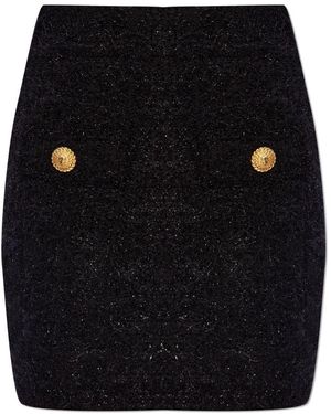 スカート BALMAIN BUTTONED TWEED KNEE LENGHT SKIRT (FF1LC016KI72 SOM) Balmain Buttoned Tweed Knee Length Skirt in Blue | Lyst