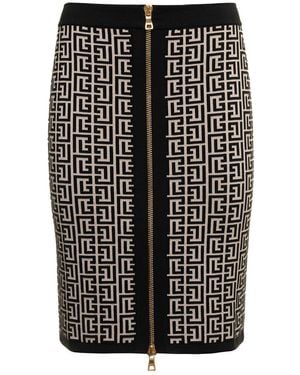 Balmain Monogram Wool Pencil Skirt With Zip - Black