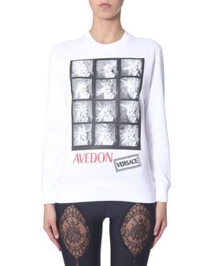Versace Photographic Print Crew Neck Sweatshirt - White