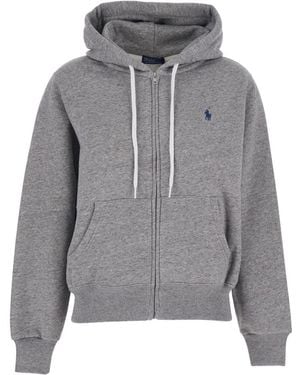 Polo Ralph Lauren Sweatshirt With Drawstring Hood And Pony Embroidery On The Front - Gray