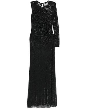 Self-Portrait Rhinestone Mesh And Lace Maxi Dress - Black