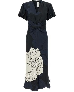 Victoria Beckham 'Gathered V-Neck' Midi Dress - Blue