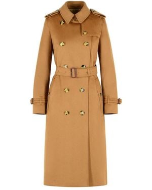 Burberry Long 'Kensington' Camel Cashmere Trench Coat - Natural