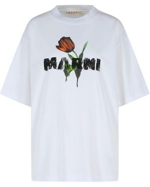 送料関税込 ◆MARNI◆WHITE COTTON T-SHIRT WITH TULIP PRINT White cotton T-shirt with tulip print | Marni