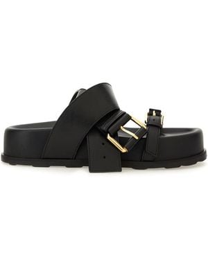 サンダル・ミュール Moschino Black Leather Sandal With Woven Buckle Detail Moschino Leather Sandal With Woven Buckle Detail in Black | Lyst