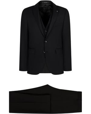 Tagliatore Stretch Wool Three-Pieces Suit - Black