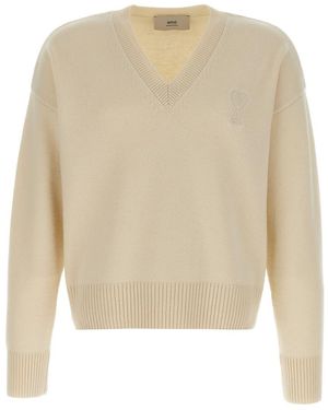 Ami Paris Puff Logo Patch Jumper - Natural