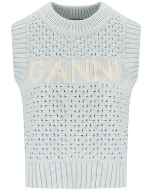 Ganni Cotton Light Blue Vest - White