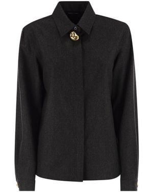 Fabiana Filippi Virgin Wool Shirt With Houndstooth Detail - Black