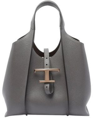 Tod's T Timeless Mini Leather Shopping Bags - Grey
