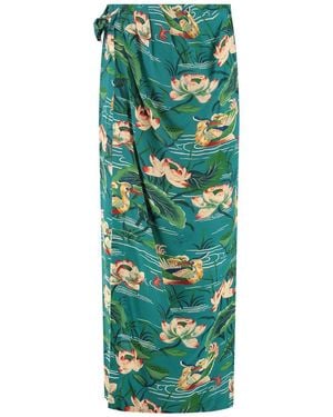 Stella Jean Printed Silk Skirt - Green