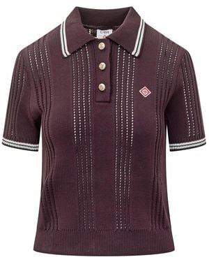 CASABLANCA Knit Polo With Striped Details - Purple