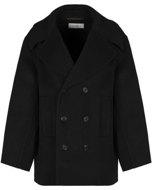 Saint Laurent Virgin Wool Double-Breasted Peacoat - Black