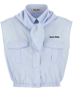 Miu Miu Embroidered Poplin Shirt - Blue