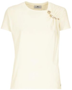 Elisabetta Franchi Cotton T-Shirt - Natural
