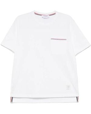 Thom Browne Oversized Short Sleeve Tee With Embroidered Rwb Pocket Trim - White