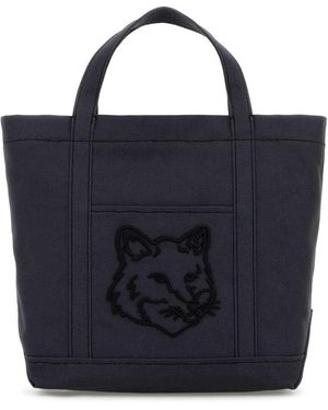 Maison Kitsuné Navy Blue Canvas Small Handbag