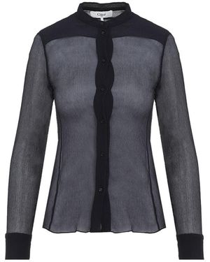 Chloé Slim-fit Collarless Blouse In Silk Crêpon - Blue