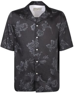 Officine Generale Cotton Shirt With Floral Pattern And Loose Fit - Black