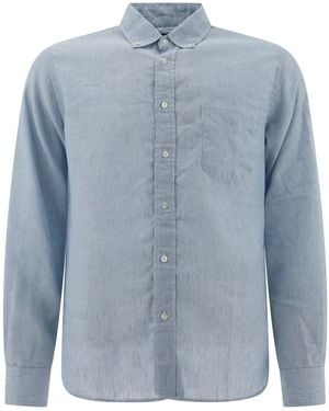 Beams Plus Linen Shirt With Chest Pocket - Blue