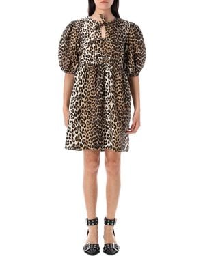 Ganni Leopard Tie String Mini Dress - Brown