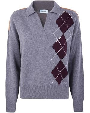 Mrz Long Sleeve Intarsia Knit Polo - Blue