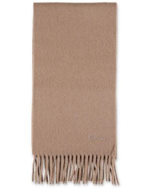 Max Mara Wool Scarf With Embroidered Logo - Brown