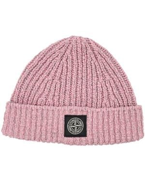 Stone Island Mouliné Wool Beanie With Compass Logo - Pink