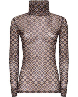 Dries Van Noten Mesh Top With Brown Mini Tie Print
