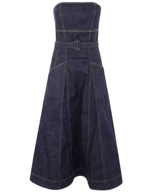 Self-Portrait Denim Bandeau Midi Dress - Blue
