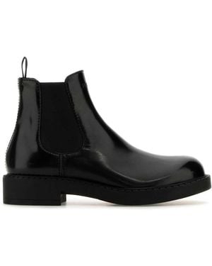 Prada Leather Ankle Boots - Black