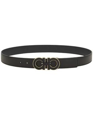 Ferragamo Reversible And Adjustable Double Gancini Belt Accessories - White
