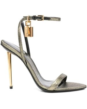 Tom Ford Hammered-Effect Fabric Padlock Pointy Naked Sandals Shoes - White