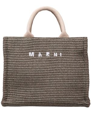 Marni Raffia-Effect Fabric Handbag - Brown