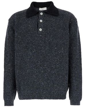 DUNST 'Rugby' Sweater With Polo Shirt Style Collar - Blue