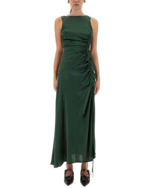 Ganni Gathered Satin Dress - Green