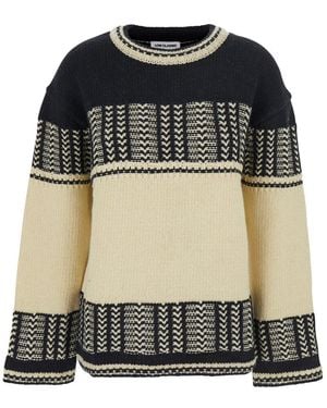 Low Classic And Crew Neck Sweaterwith All-Over Intarsia - Black